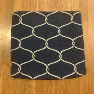 Two 18 x 18 pillow covers, navy and white scroll, great condition.